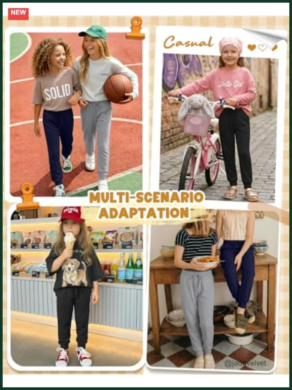 3-Pack Girls Lightweight Joggers Lounge Pants with Pockets Drawstring School